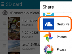 On Android, use the share menu to add a file onto you OneDrive.